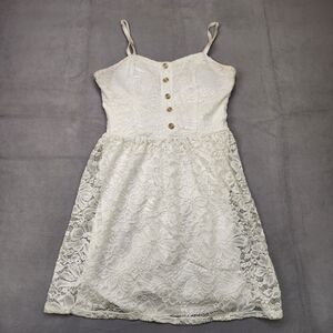 Iz Byer Mini Sundress Women's L White Sleeveless Floral Casual Spaghetti Strap